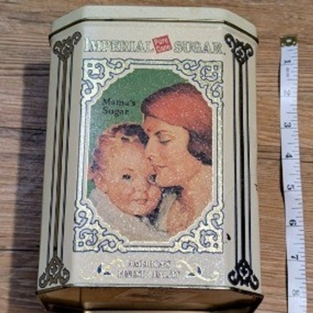 Vintage Imperial Pure Cane Sugar Tin Mamas Sugar Octagonal Decorative Canister